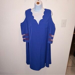 chicme Royal Blue Cold-Shoulder Scalloped V-Neck Dress